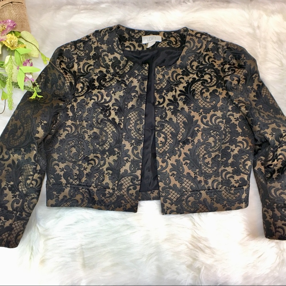 Ann Taylor jacquard bolero/shrug (black and gold)